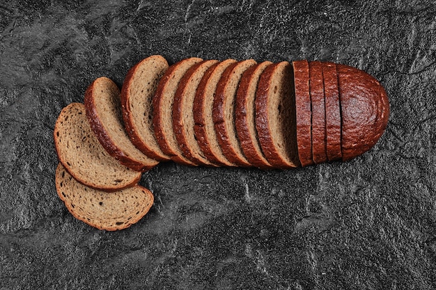 Sliced black bread.