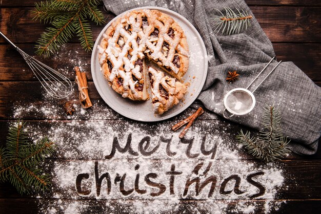 Sliced pie with merry christmas message