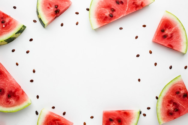 Sliced watermelon arrangement with copy space