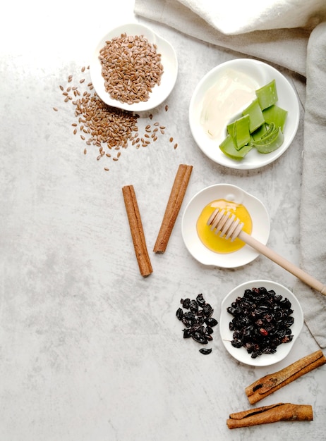 Slices of aloe vera and seeds with cinnamon