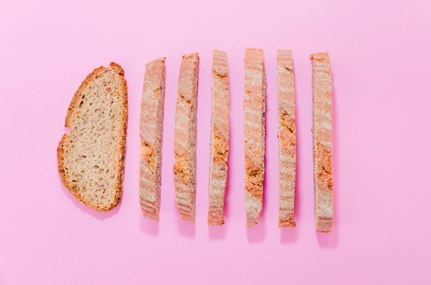 Slices of bread with color background