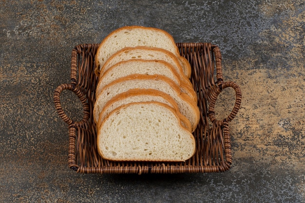Slices of fresh white bread in wooden basket