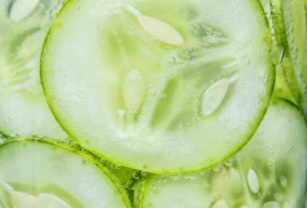 Slices of freshly cut cucumber