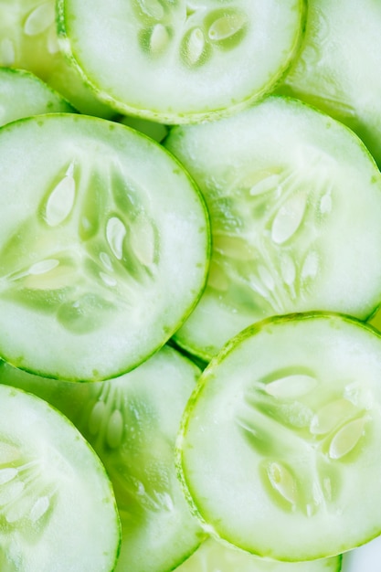 Slices of freshly cut cucumber