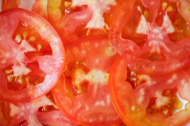 Slices of freshly cut tomato