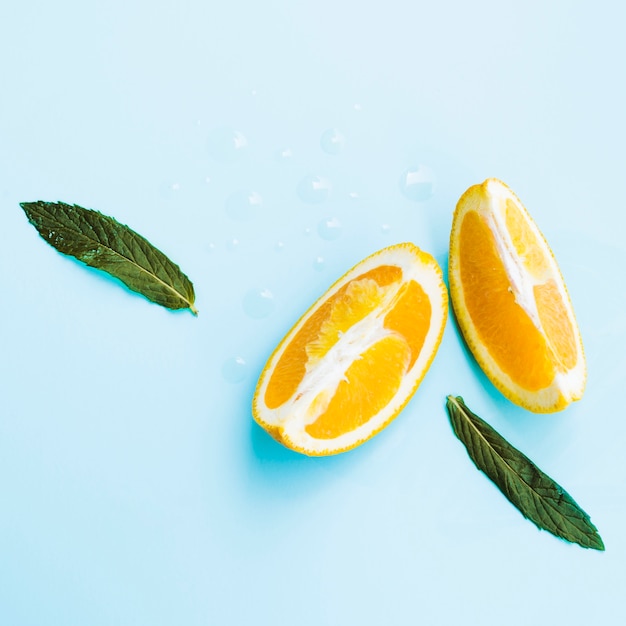 Slices of orange with mint in studio