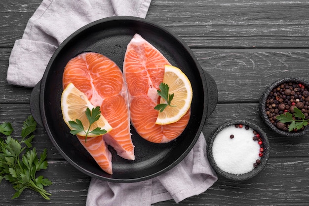 Slices of raw red salmon