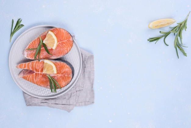 Slices of salmon copy space