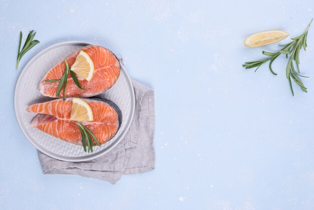 Slices of salmon copy space