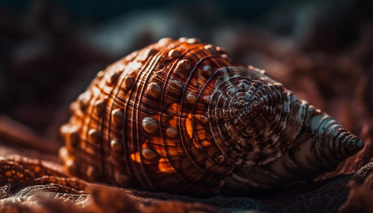 Free Photo slimy snail crawling on multi colored seashell generated by ai