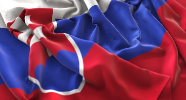 Словакия Флаг расхвалил красиво размахивая макросом крупным планом