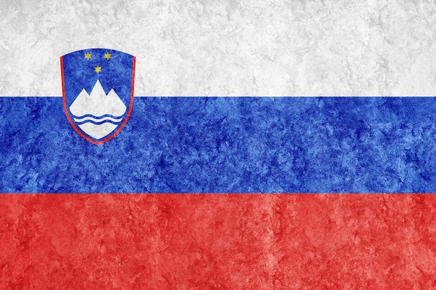 Free photo slovenia metallic flag, textured flag, grunge flag