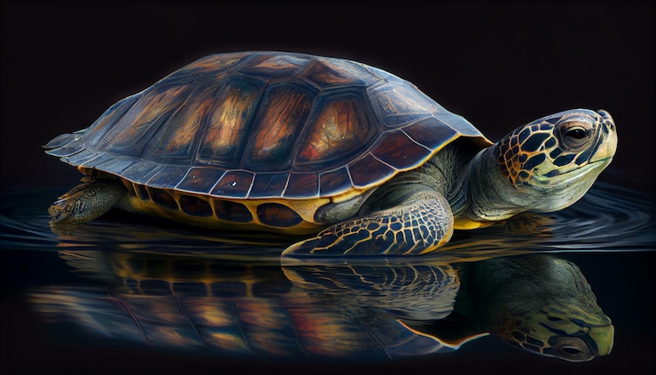 Free Photo slow aquatic reptile yellow and multi colored shell generated by ai