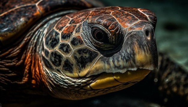 Free photo slow sea turtle with shell underwater generated by ai