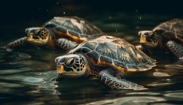 Бесплатное фото Медленная черепаха ползает под водой, создавая спокойную сцену, созданную искусственным интеллектом