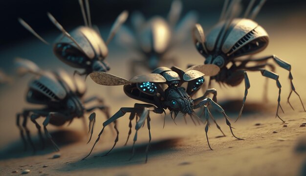 Маленький муравей ползает по зеленому листу, созданному искусственным интеллектом