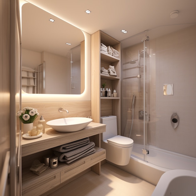 Бесплатное фото Небольшая ванная комната, оформленная в современном стиле