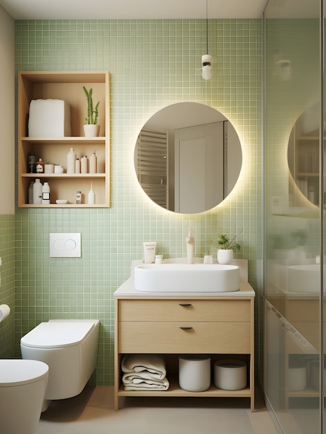 Бесплатное фото Небольшая ванная комната с современной мебелью