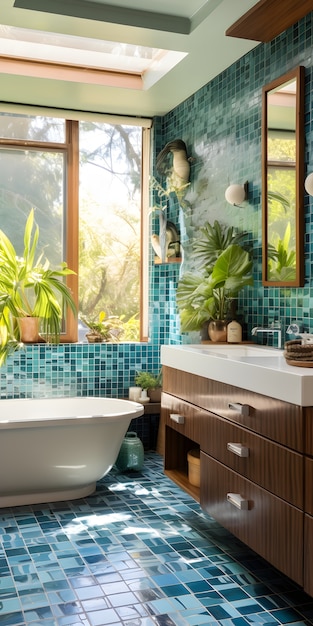 Бесплатное фото Небольшая ванная комната с современным дизайном интерьера