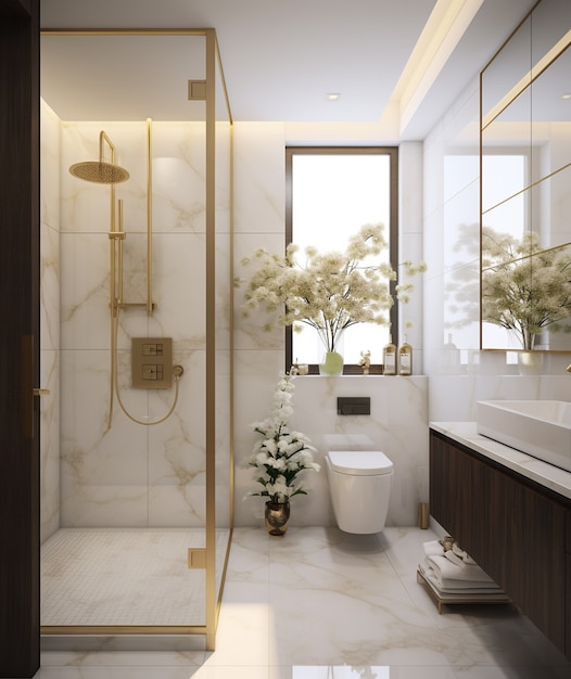 Бесплатное фото Небольшая ванная комната в современном стиле, созданная искусственным интеллектом