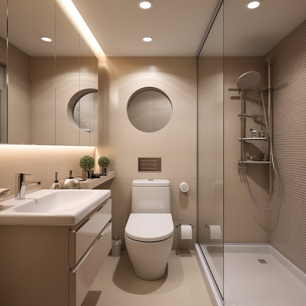 현대적인 스타일과 장식으로 꾸며진 작은 욕실