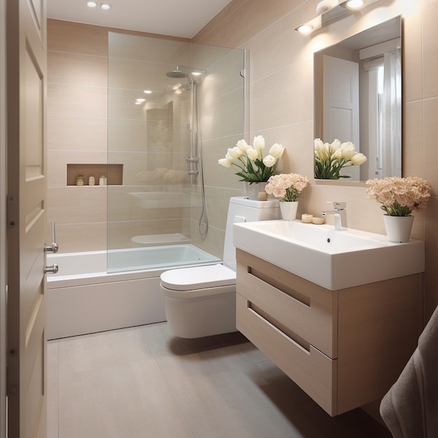 Free photo small bathroom with modern style and decor