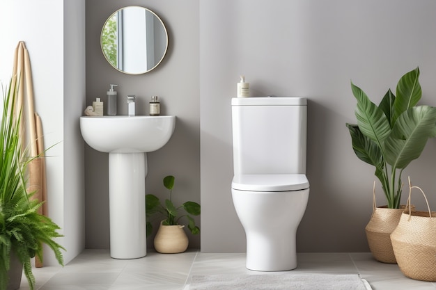 Free photo small bathroom with modern style and plants