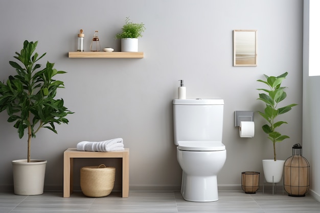 현대적인 스타일과 식물을 갖춘 작은 욕실