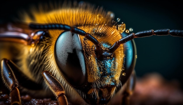 Free photo small bee collects pollen on yellow flower generative ai