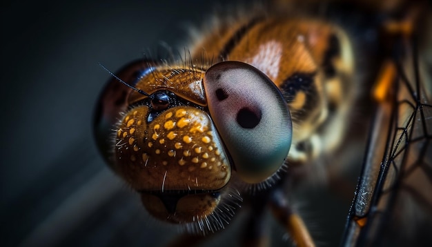 Free photo small bee yellow wing in extreme close up generated by ai