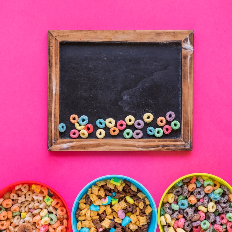 Free Photo small bright cereals on chalkboard