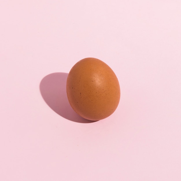 Small brown chicken egg on pink table