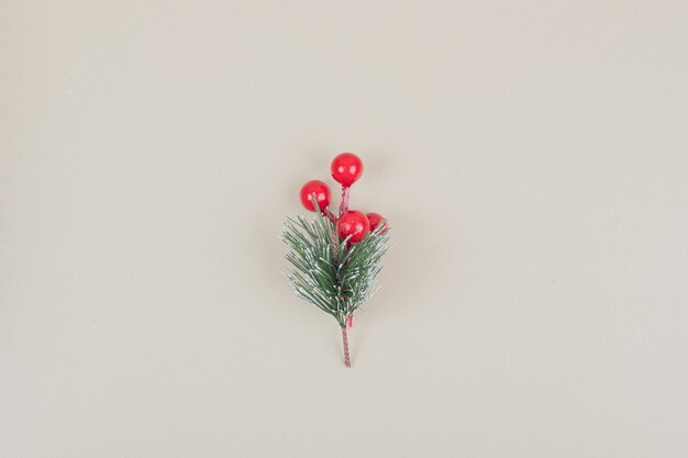 Small brunch of Christmas tree on white surface