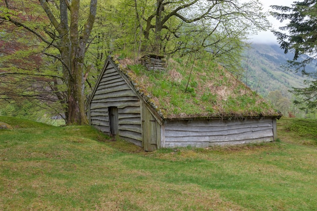 ノルウェー山の小さな建物。
