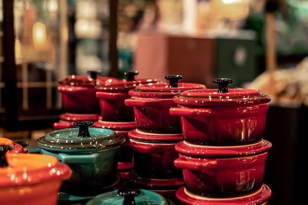 Free photo small dutch stoves in a shop window miniature crockery