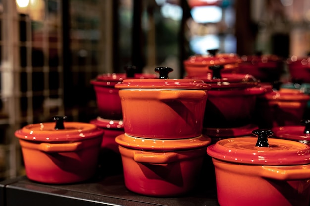 Free photo small dutch stoves in a shop window miniature crockery