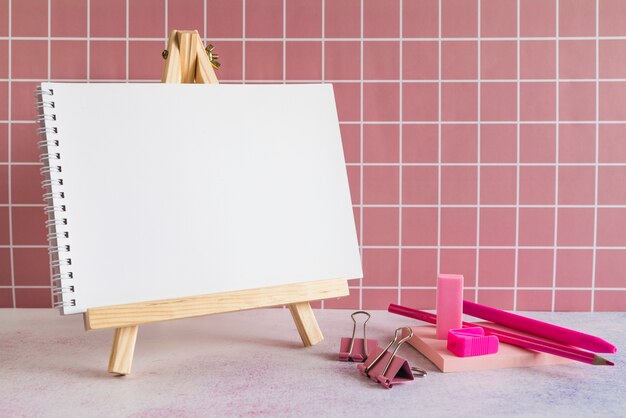 Small easel with stationery on desk