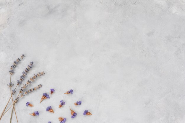 Small flowers branches on grey table