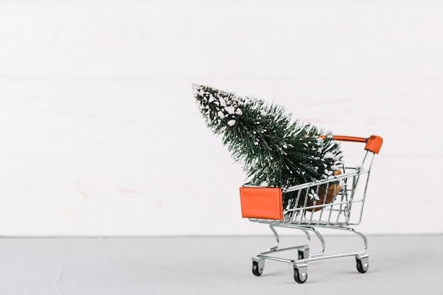 Small grocery cart with fir tree