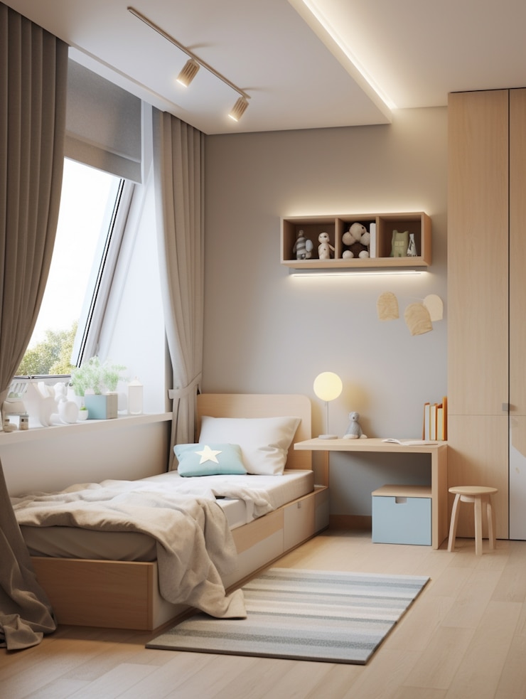 Free Photo small and juvenile bedroom arrangement