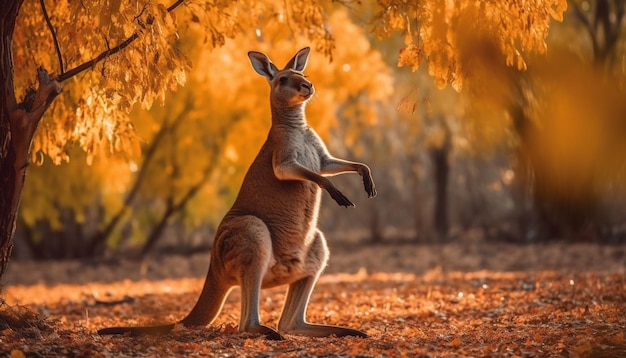 Free photo small marsupial sitting on tree branch looking generated by ai