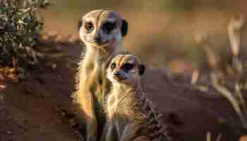Foto gratuita piccolo suricato che sembra vigile fissando la telecamera generata dall'intelligenza artificiale