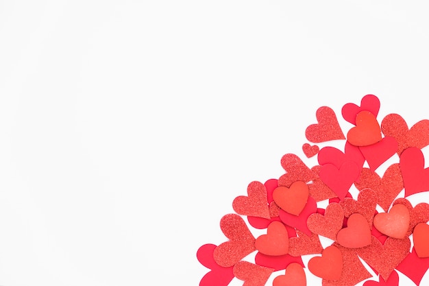 Small paper hearts on table