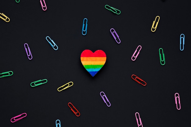 Small rainbow heart with clips on table