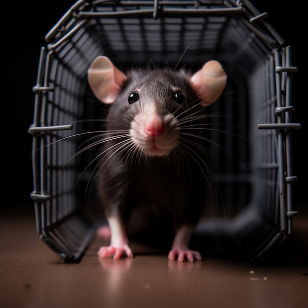 Бесплатное фото Маленькая крыса, живущая в помещении
