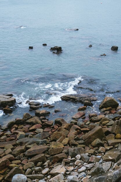 海の海岸にある小さな石