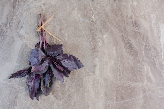 Free photo small, tied bundle of amaranth leaves on marble.