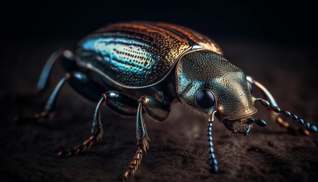 Free photo small weevil crawling on green forest leaf generated by ai