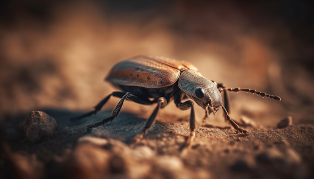 Foto gratuita piccolo tonchio che striscia su una foglia nella foresta generata dall'intelligenza artificiale