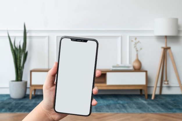 無料写真 空白の携帯電話画面を備えたスマートホームシステム